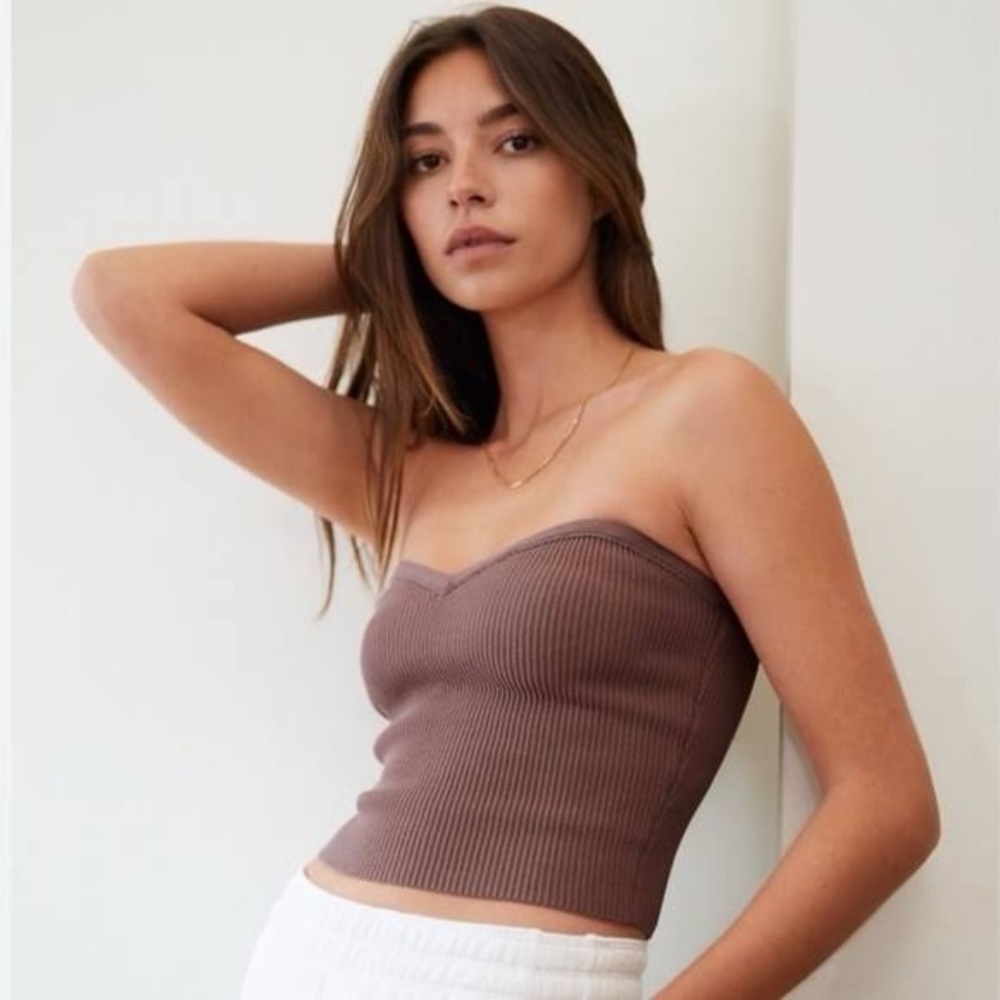 Aritzia brown Babaton sculpt knit sweetheart tube top. Color no longer sold